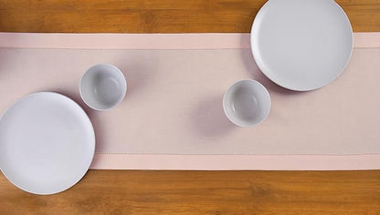 Solino Home Pink Table Runner 108 Inches Long - Cotton Linen Hemstitch 14 x 108 Inch Table Runner for Dining, Valentines, Spring, Easter