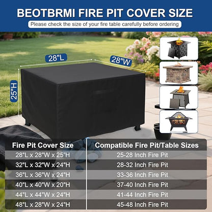Fire Pit Cover Square for 28 Inch Fire Pit Table, Waterproof Outdoor Fire Pit cover with Air Vent and Drawstring, Tear Resistant Oxford Fabric Fit for 25-28 Inch Fire Pit Table