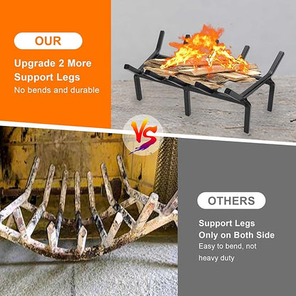 17 Inch Fireplace Grate Heavy Duty Solid Steel Fire Grate for Fire Pit Wood Log Rack Stove Firewood Holder for Indoor Hearth Outdoor Fire Pit Chimney Hearth Kindling Tool