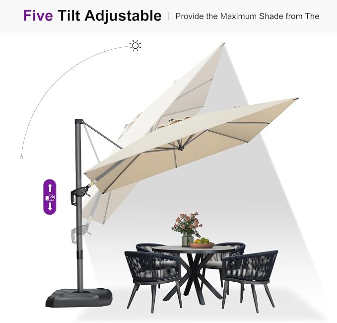 PURPLE LEAF Patio Outdoor Umbrella 9' x 9' Square All-Weather Beige | Large - Image 5