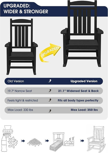 Oversized Outdoor Rocking Chairs Set of 6, HDPE Porch Rocker - Image 3