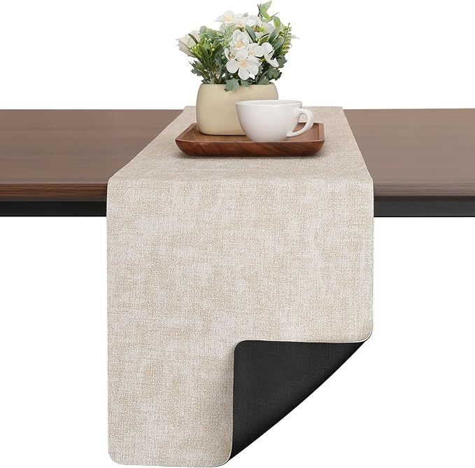 Table Runners 72 Inches Long, Dual-Sided Faux Leather Farmhouse Table Runner Waterproof Non-Slip for Living Room Party Home Decor Holiday Decorations(Cream-White Black, 15 x 72 Inch)