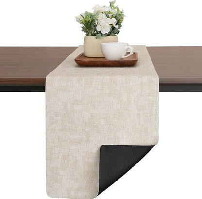 Table Runners 72 Inches Long, Dual-Sided Faux Leather Farmhouse Table Runner Waterproof Non-Slip for Living Room Party Home Decor Holiday Decorations(Cream-White Black, 15 x 72 Inch)