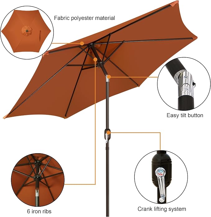 7.5 ft Patio Umbrella, Yard Umbrella, Outdoor Market Umbrella - Image 2