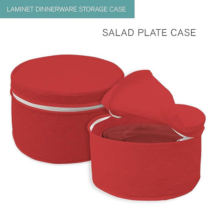LAMINET 4 Piece Quilted Plate Storage Set - Holds Up to 48 Plates with Padded Inserts - RED