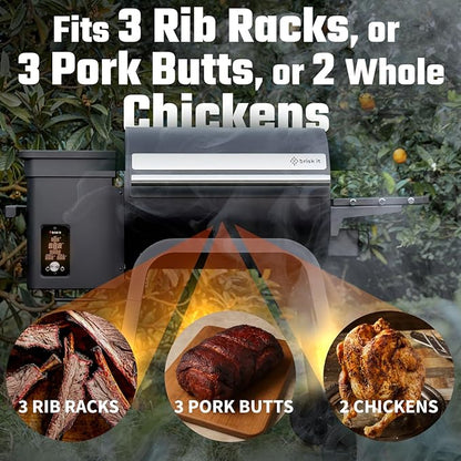Brisk It Zelos-450 Electric Wood Pellet Smoker Grill – A.I. Smart BBQ Grill with WiFi, 450 sq.in Cooking Area,7-in-1 Outdoor Grill & Smoker, PID Controller (Up to 500°F), Meat Probe
