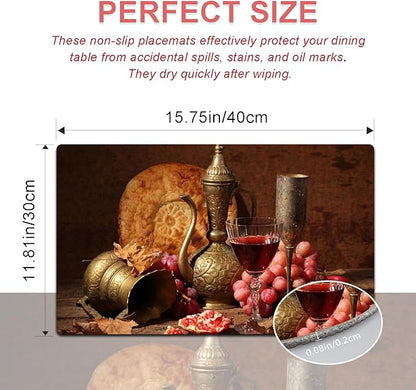 Wine Placemats Set of 4 - Faux Leather Heat Resistant Placemats for Dinner Table, Non-Slip Waterproof Oil-Proof Washable Reusable Placemat for Indoor Outdoor Kitchen Decor, 15.75In*11.81In