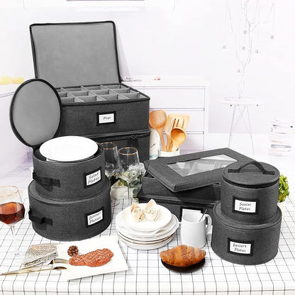 HOMELUX THEORY Wine Glass Storage Box with Dividers, Hard Shell China Storage Containers, Heavy Duty Glassware Storage Box & Stemware Storage Container with Lid, Thick Surface, and Sturdy Handle