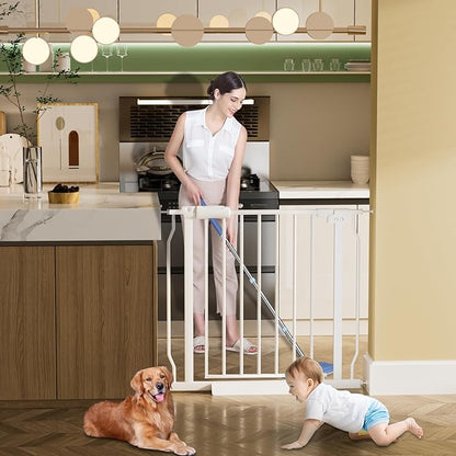 HOOEN Extra Wide Baby Gate for Doorways Stairs White Pressure Mounted Baby Gate Walk Through Child Gates for Kids or Pets Indoor Safety Gates 71.5-76.38 Inch
