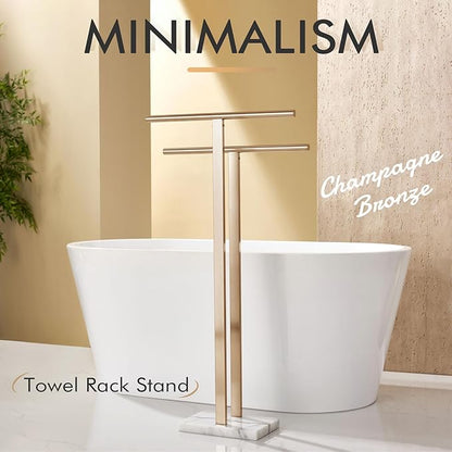 KOKOSIRI Standing Towel Rack for Bathroom Floor 2-Tier Towel Holder Free Stand with Heavy Marble Base Thicken Steady Champagne Bronze Stainless Steel THS0005-CPG