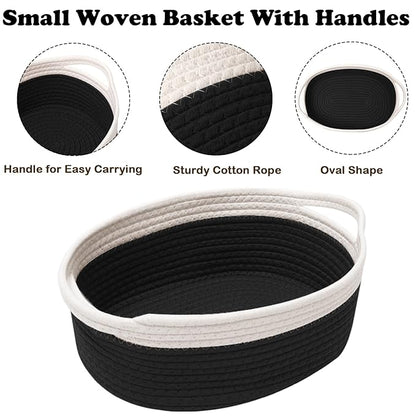 Gift Basket with Gift Bag and Ribbons,Small Rope Woven Shelf Storage,Baskets for Gifts Empty,Birthday,Baby Shower,Decorative Organizer Box with Handles(White&Black)