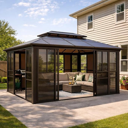 12x16 Sunroom Gazebo, Enclosed Outdoor Solarium by YOLENY