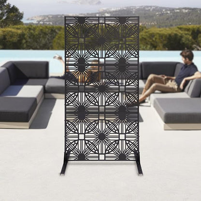 Outdoor Privacy Screen Freestanding, 36" W x 71.5" H Outdoor Decorative Screen Backyard Privacy Fence for Patio Garden Balcony Porch, Black Lattice Panels