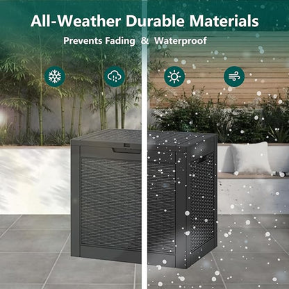 31 Gallon Outdoor Storage Deck Box Waterproof,Garden Tool,Backyard Cushion,Poolside Storage,Small Delivery Boxes for Outside,Lockable Lid,Rattan Black