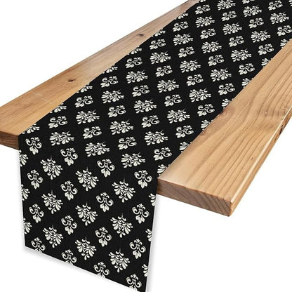 Damask Table Runner, Antique Gothic Black Floral Boho Flower Pattern Rustic Vintage Retro Coffee Table Center Decor for Kitchen and Dining Outdoor Home Country Party Table Decorations, 13"x72"