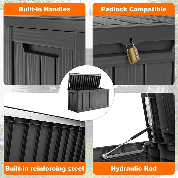 DRATO 85 Gallon Outdoor Storage Box Waterproof, Lockable Resin Deck Box | - Image 7