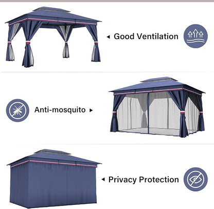 10'x13' Outdoor Gazebo, Metal Frame Heavy Duty Patio Canopy Tent Shelter - Image 5