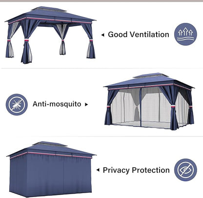 10'x13' Outdoor Gazebo with 50FT String Lights, Metal Heavy Duty Patio Canopy - Image 3