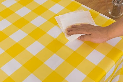 Cupuamon 2 Pack Waterproof Polyester Fabic Rectangle Checkered Tablecloth，60x120 Outdoor Table Cloth，Oil Stain Prevention Table Cloth for Pinics and Parties（Yellow and White）