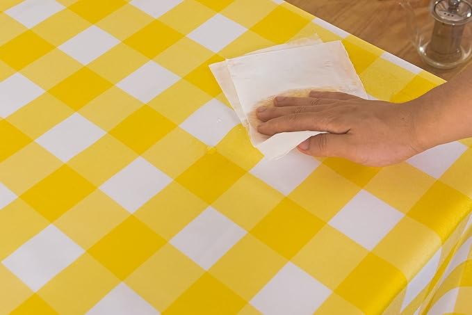 2 Pack Waterproof Polyester Fabic Rectangle Checkered Tablecloth，60x84 Outdoor Table Cloth，Oil Stain Prevention Table Cloth for Pinics and Parties（Yellow and White）