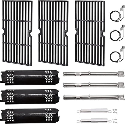 Criditpid Grill Replacement Parts for Charbroil 463340516 463370519 463370516 463278418, Cast Iron Grill Grates, Burners, Igniter, Heat Plates, Crossover Tubes Kit for Charbroil Gas2coal 463336818.
