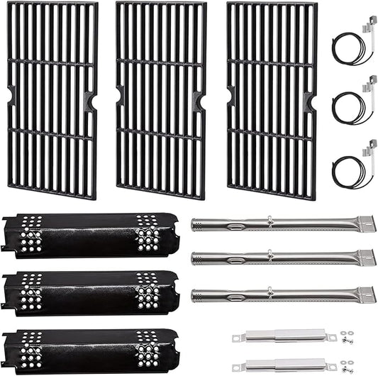 Criditpid Grill Replacement Parts for Charbroil 463340516 463370519 463370516 463278418, Cast Iron Grill Grates, Burners, Igniter, Heat Plates, Crossover Tubes Kit for Charbroil Gas2coal 463336818.