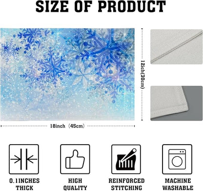 Giwawa Christmas Snowflake Placemats, White Blue Falling Crystal Nature Ice Table Mat, Winter Snow Place Mats Set of 4 for Kitchen Dining Decor, 12"x18", Heat Resistant Non-Slip