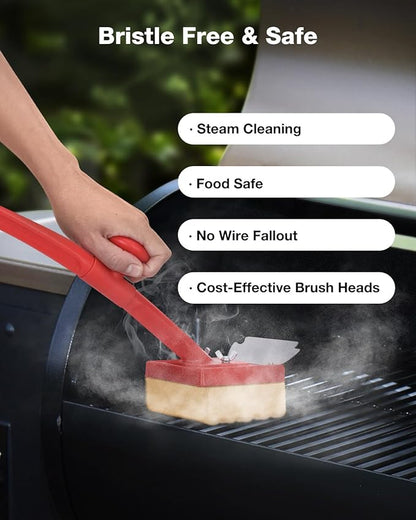 Grill Brush Bristle Free, Safe Non Metal Wire with Scraper 5 Replacement Heads, Steam Grilling Grate Cleaning Tool, Wireless Bbq Cleaner Accessory Kit Set, Outdoor Cast Iron Barbecue/Barbeque Scrubber