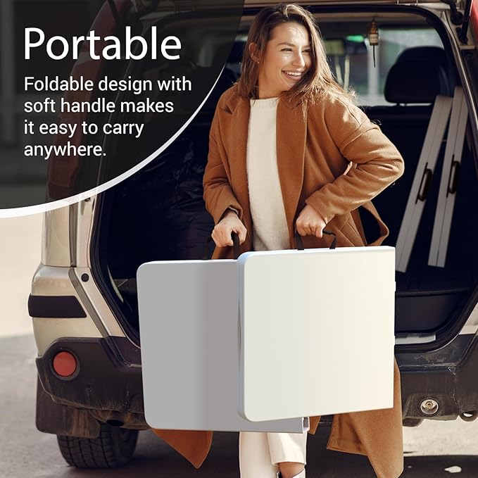 4 Feet Foldable Table Adjustable Height with Built in Handle, Steel Legs | 4FT Heavy Duty Portable | Perfect for Party Dining Wedding Events Picnic Indoor Outdoor Camping Utility Folding - 4 Foot