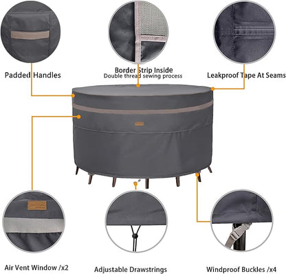 Fire Pit Cover 600D Heavy Duty Waterproof Fabric With PVC Coating Round 48" Dia x 28" H Dark Grey Fits 44-47 inch Fire Pit Table Fade Resistant Outdoor Firepit Cover
