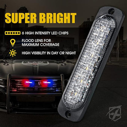 Xprite 10PCS LED Emergency Strobe Lights, Red Blue 12-LED Surface Mount Flashing Strobe Lights, Sync Feature Ultra Slim Grill Light for Volunteer Trucks ATV SUV Vehicles