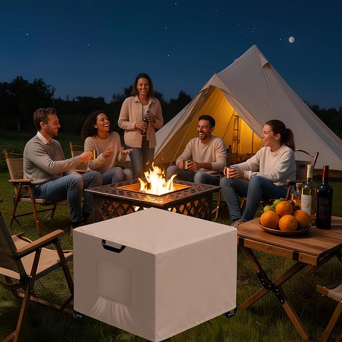 Kovshuiwe Porch Shield Fire Pit Cover Square-600D Fabric Waterproof and Resistant, Fits Outdoor For 27-30 Inch Fire Pit /Table Cover, Gas Fire Pit Cover-30"L x 30"W x 24"H, Khaki