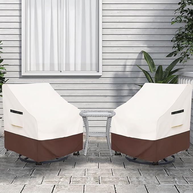 Rileytee Outdoor Swivel Chair Cover 2 Pack, Furniture Patio Chair Covers Waterproof Clearance, Outdoor Lawn Patio Furniture Covers,(33" W x 35" D x 38.5" H) Beige & Brown