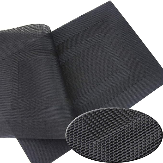 PIGCHCY Placemats,Washable Vinyl Woven Table Mats,Elegant Durable Placemats for Dining Table Set of 4 (18 x 12 inches, Pure Black)