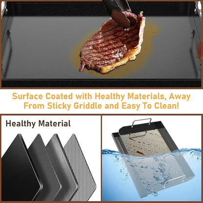 Utheer 17" x 13" Nano-Ceramic Nonstick Griddle for Gas & Charcoal Grills – Universal Flat Top Griddle with Grease Groove/Reinforced Ridges/High Sidewalls, Perfect for Healthy Cooking,Parties & Camping