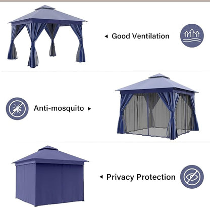 10'x10' Outdoor Gazebo with 50FT String Lights, Metal Heavy Duty Patio Canopy - Image 3