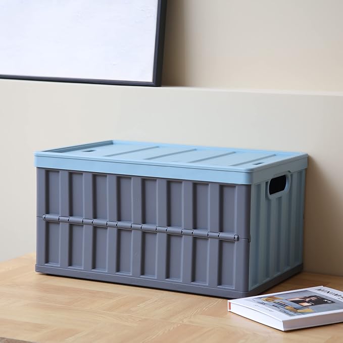Citylife 64L Collapsible Storage Bins with Lids Plastic Storage Containers for Organizing Stackable Storage Box Large Heavy Duty Utility Crates, 2 Packs