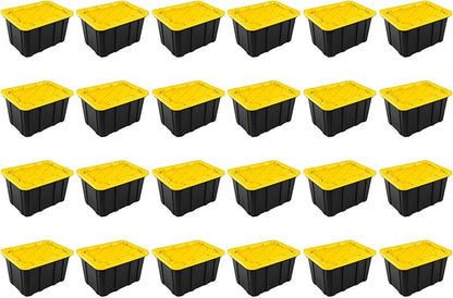Sterilite 24-Pack Industrial Tote, Plastic Storage Container Bins with Lids, 27 Gallon - Heavy-Duty Organizing Containers for Closet, Bathroom, and Office