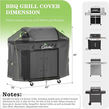 UIRWAY Grill Cover for Outdoor Grill 60 Inch, 600D Heavy Duty Waterproof BBQ Cover, UV & Fade Resistant Gas Grill Covers with Reflective Strip and Air Vent, Black