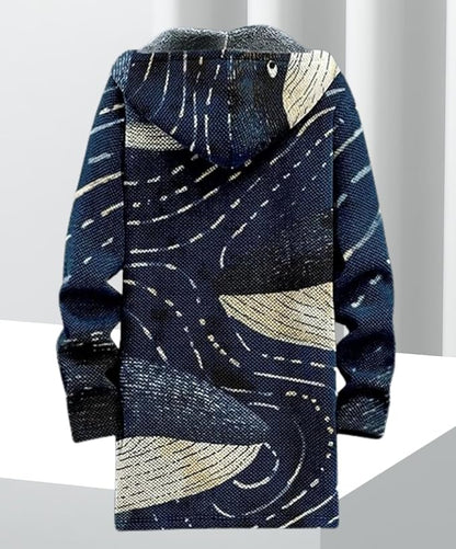 Men's Hooded Sweater Coat Knit Fleece Lined Long Cardigan Jacket with Zip Front Pocket Vintage Casual Zip Up