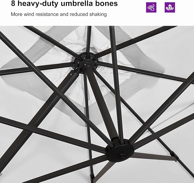 PURPLE LEAF Umbrella with Base and Cover 9' x 11.5' All Shade White | More - Image 6