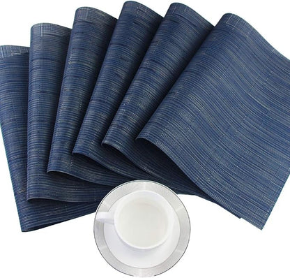 Plastic Placemats,Non Slip Washable Placemats for Dining Table Wipe Clean Table Mats Set of 6(Navy Blue)