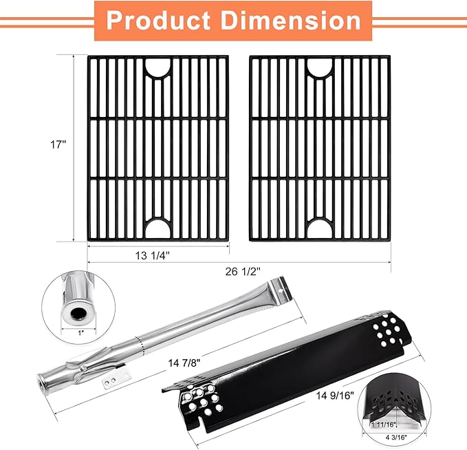 Hiorucet Grill Parts for Home Depot Nexgrill 720-0888N 720-0830H 720-0888 720-0888A Gas Grill, Cast Iron Grill Grates, Porcelain Steel Heat Plates, Burners for Nexgrill Replacement Parts 5 Burner