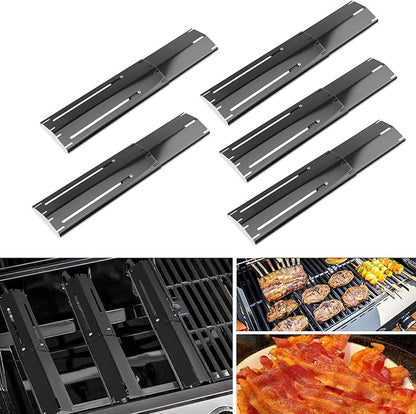 Universal replacement heavy duty adjustable heat plate shield,Burner cover,Flavorizer bar,heat Tent,Flamer tamer for gas grill models,Extends from 11.75"up to 21"L (Porcelain Steel, 5 Pack)