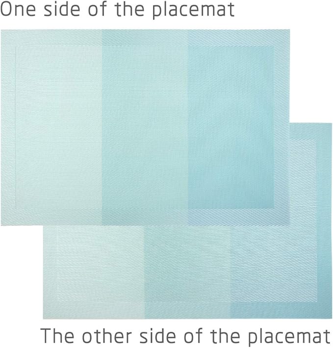 PIGCHCY Placemats Non-Slip Plastic Easy to Clean Woven Vinyl Placemats for Dining Table 18x12 Inches Washable Table Mats Set of 6 (Turquoise)