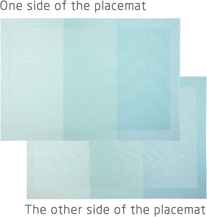 PIGCHCY Placemats Non-Slip Plastic Easy to Clean Woven Vinyl Placemats for Dining Table 18x12 Inches Washable Table Mats Set of 6 (Turquoise)