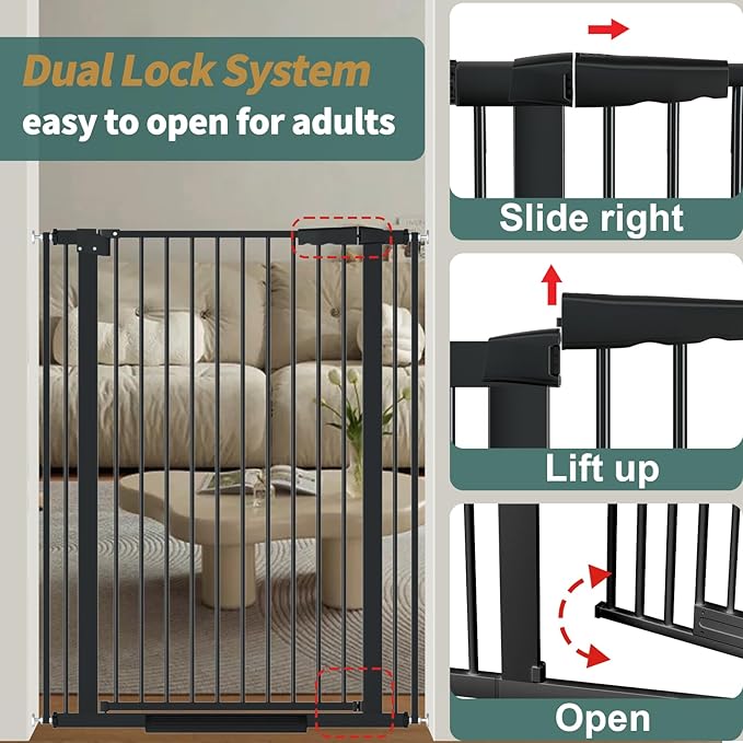 40.55" Tall 1.37" Ultra Narrow Spacing Dogs Pets Baby Gate for Doorway Safety Proof Indoor 61.61-69.48" Extra Wide Puppy Pressure Mounted No Drill Walk Through Black Metal Hallway