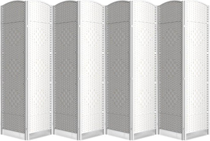 Folding Room Divider, Weave Fiber Privacy Screen, Extra Wide Room Screen Divider Separator, Decorative Separation Wall Divider, Freestanding Room (8-Panel)
