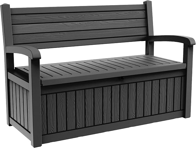 EFU Outdoor Bench Storage Deck Box, 100 Gallon Waterproof Wicker Patio by EFU