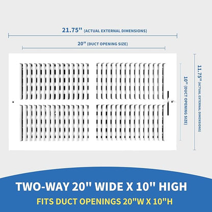 20x10 Vent Register [Duct Opening], Vent Covers for Home Ceiling, Two-Way Ventilation Register, Adjustable Solid Steel Wall Register Vent Cover (20"W x10"H [Duct Opening])